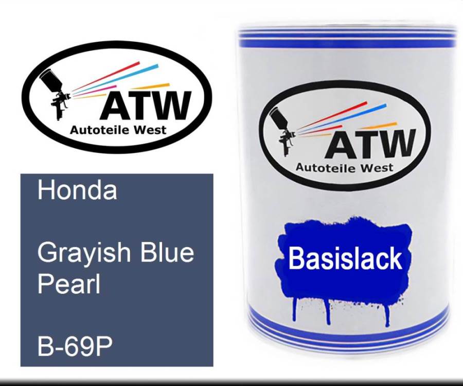 Honda, Grayish Blue Pearl, B-69P: 500ml Lackdose, von ATW Autoteile West.